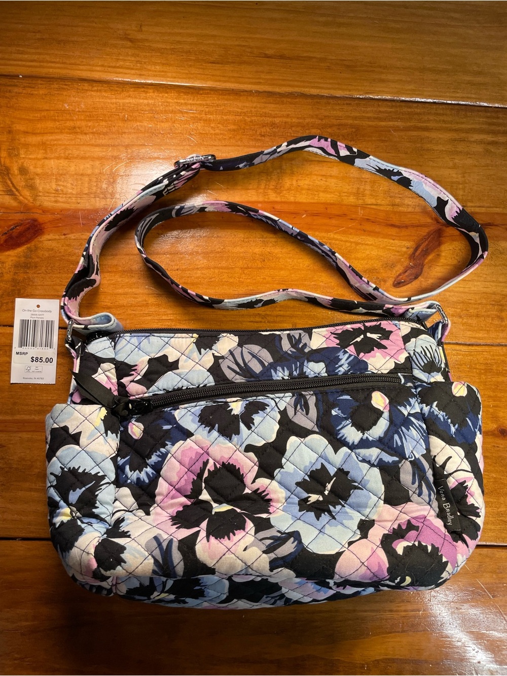 Vera Bradley Floral Quilted On The Go Crossbody - Plum Pansies